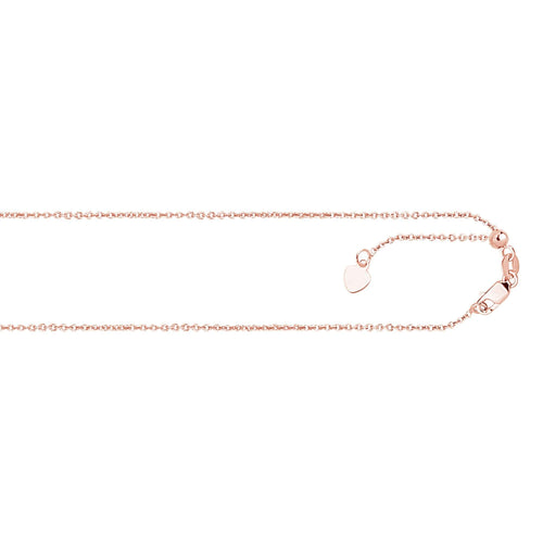 14kt 22 inches Rose Gold 0.9mm Diamond Cut Adjustable Cable Chain with Lobster Clasp+ Small hearing Charm
