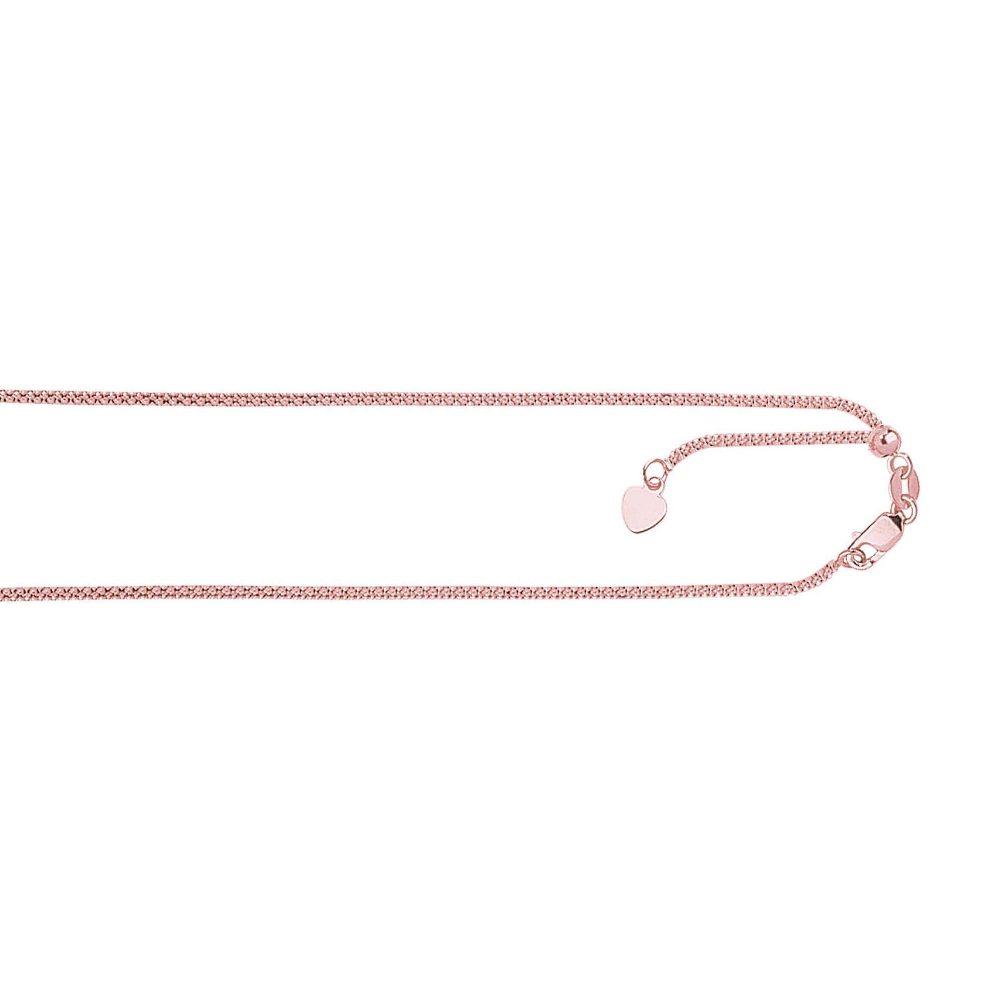 14kt 22 inches Rose Gold 1.3mm Diamond Cut Adjustable Popcorn Chain with Lobster Clasp+ Hearing Charm - Johnny Dang & Co