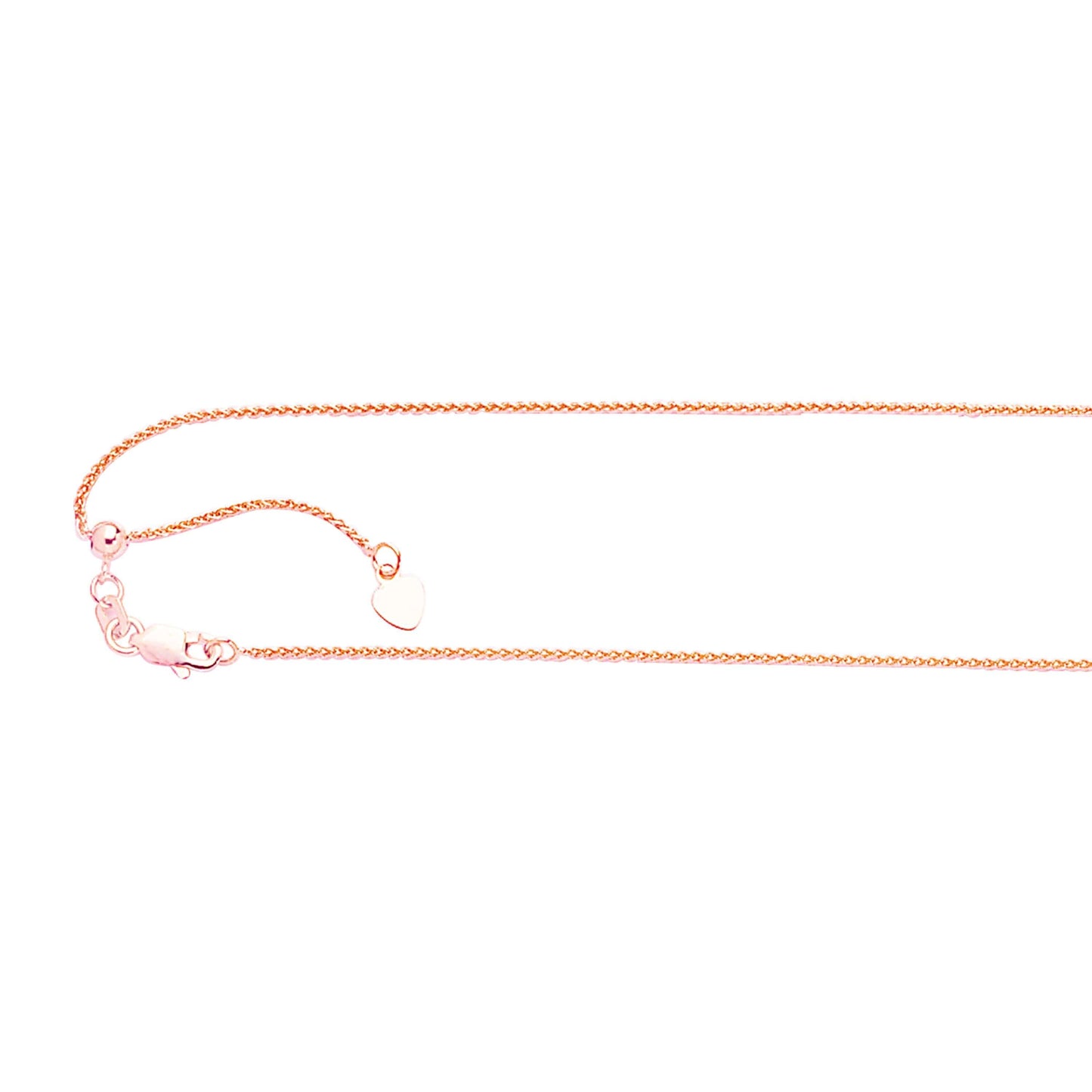 14kt Gold 22 inches Rose Finish 1.05mm Shiny Oval Adjustable Round Wheat Chain with Lobster Clasp - Johnny Dang & Co