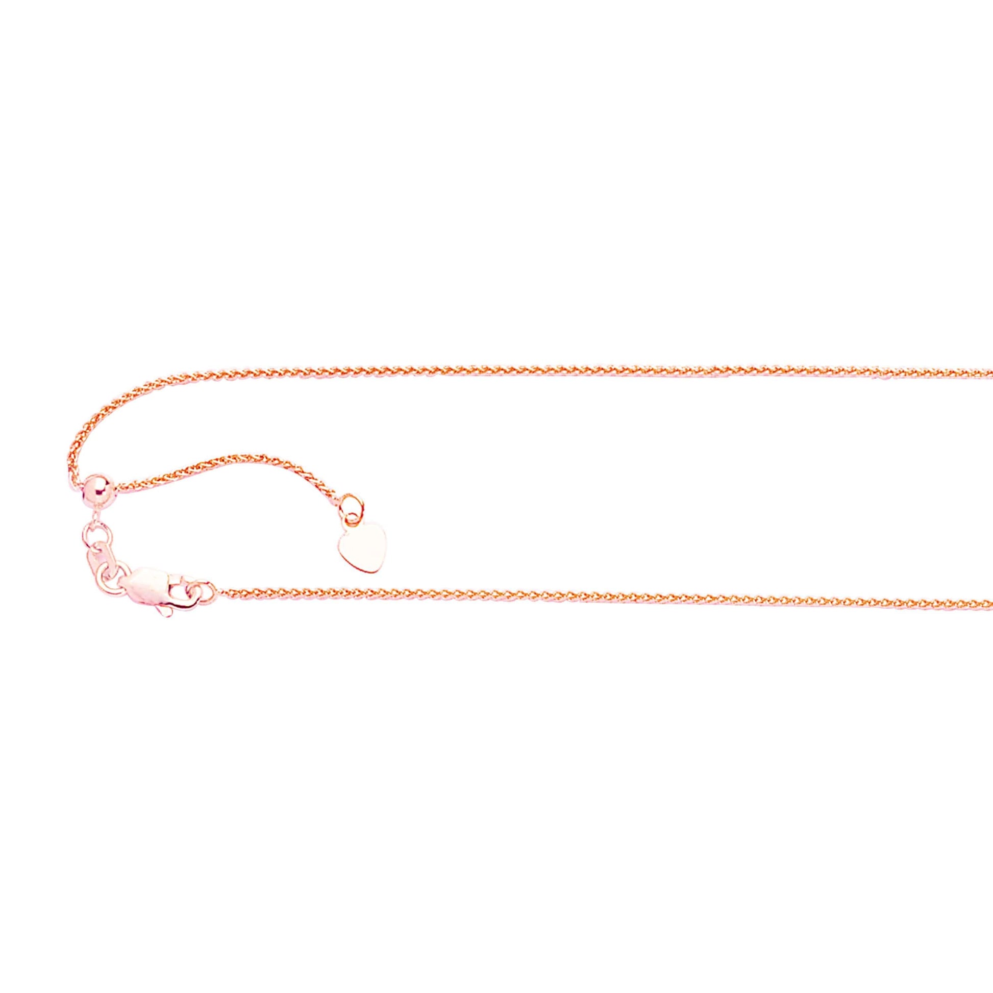 14kt Gold 22 inches Rose Finish 1.05mm Shiny Oval Adjustable Round Wheat Chain with Lobster Clasp - Johnny Dang & Co