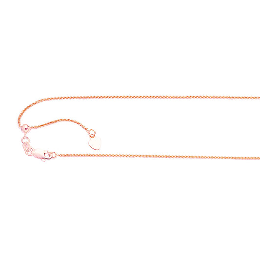 14kt Gold 22 inches Rose Finish 1.05mm Shiny Oval Adjustable Round Wheat Chain with Lobster Clasp - Johnny Dang & Co