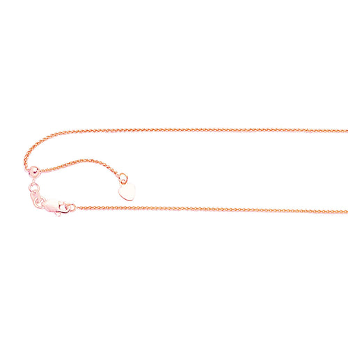 14kt Gold 22 inches Rose Finish 1.05mm Shiny Oval Adjustable Round Wheat Chain with Lobster Clasp