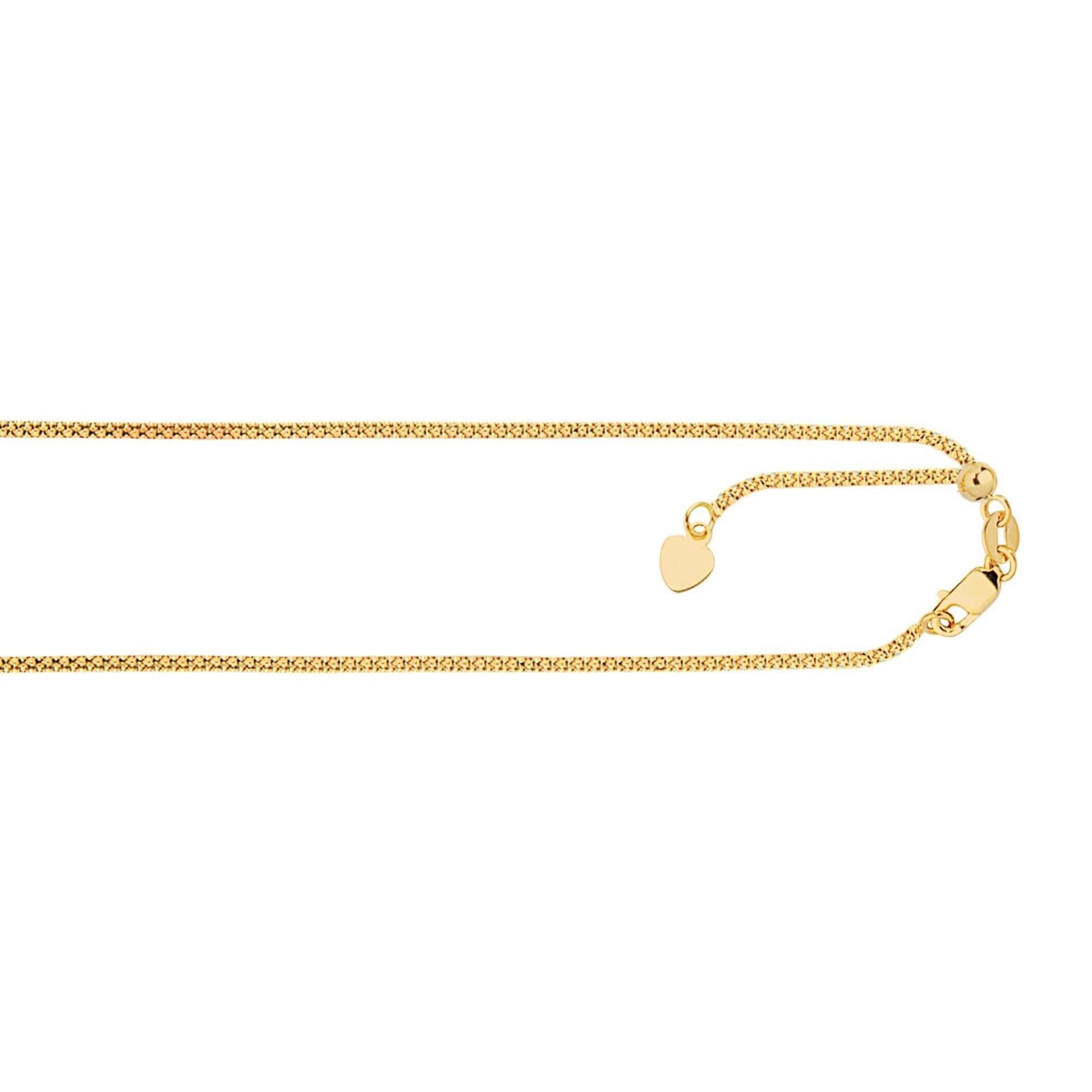 14kt 22 inches Yellow Gold 1.3mm Diamond Cut Adjustable Popcorn Chain with Lobster Clasp+ Hearing Charm - Johnny Dang & Co