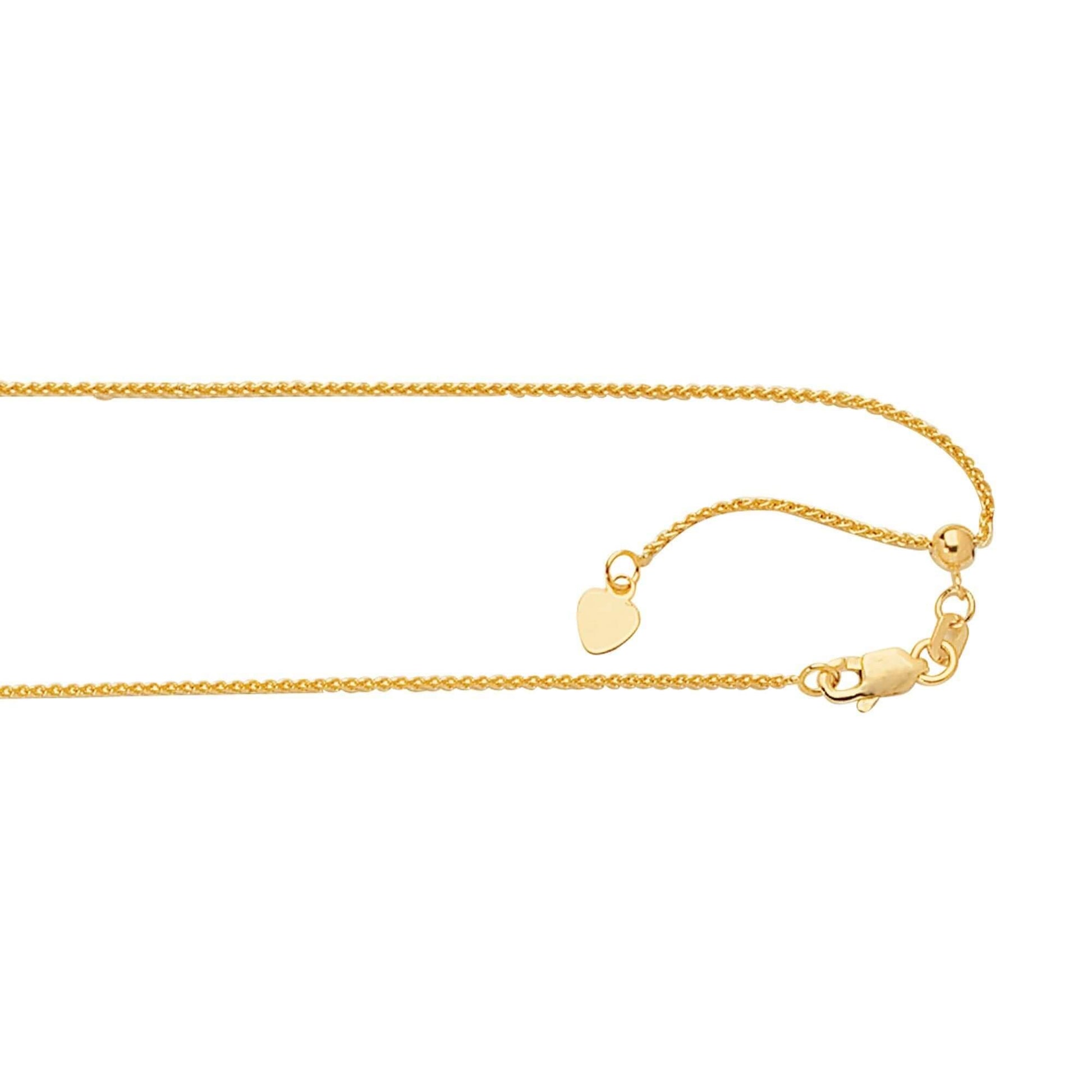 14kt 22 inches Yellow Gold 1.0mm Diamond Cut Adjustable Round Wheat Chain with Lobster Clasp - Johnny Dang & Co