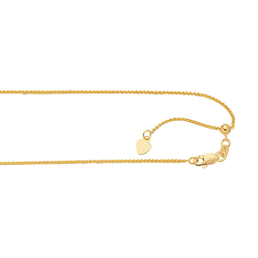 14kt 22 inches Yellow Gold 1.0mm Diamond Cut Adjustable Round Wheat Chain with Lobster Clasp