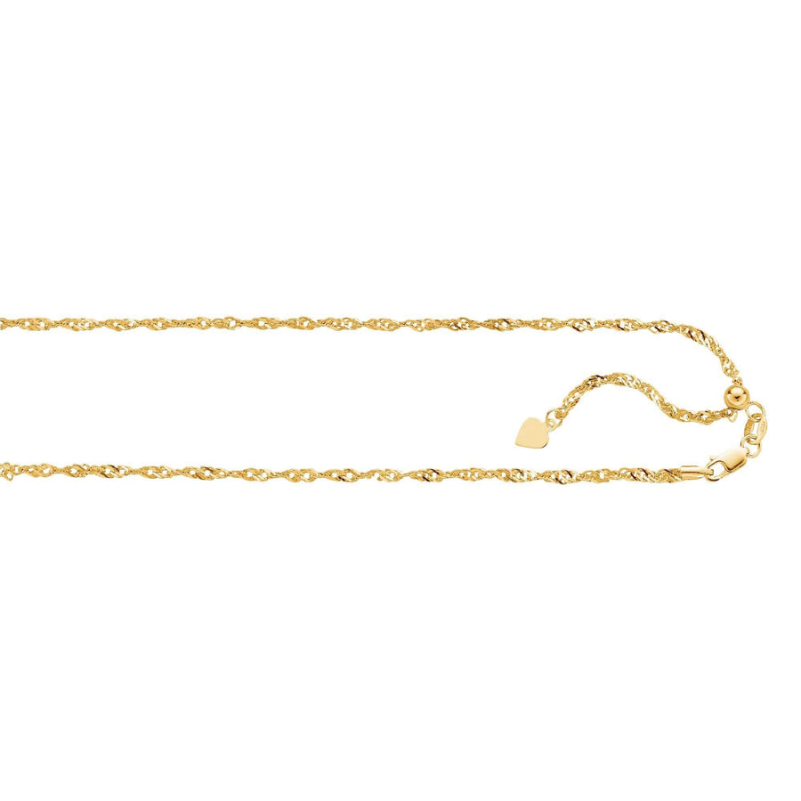 14kt 22 inches Yellow Gold 1.1mm Diamond Cut Adjustable Singapore Chain with Lobster Clasp+ Small HEarRingt
