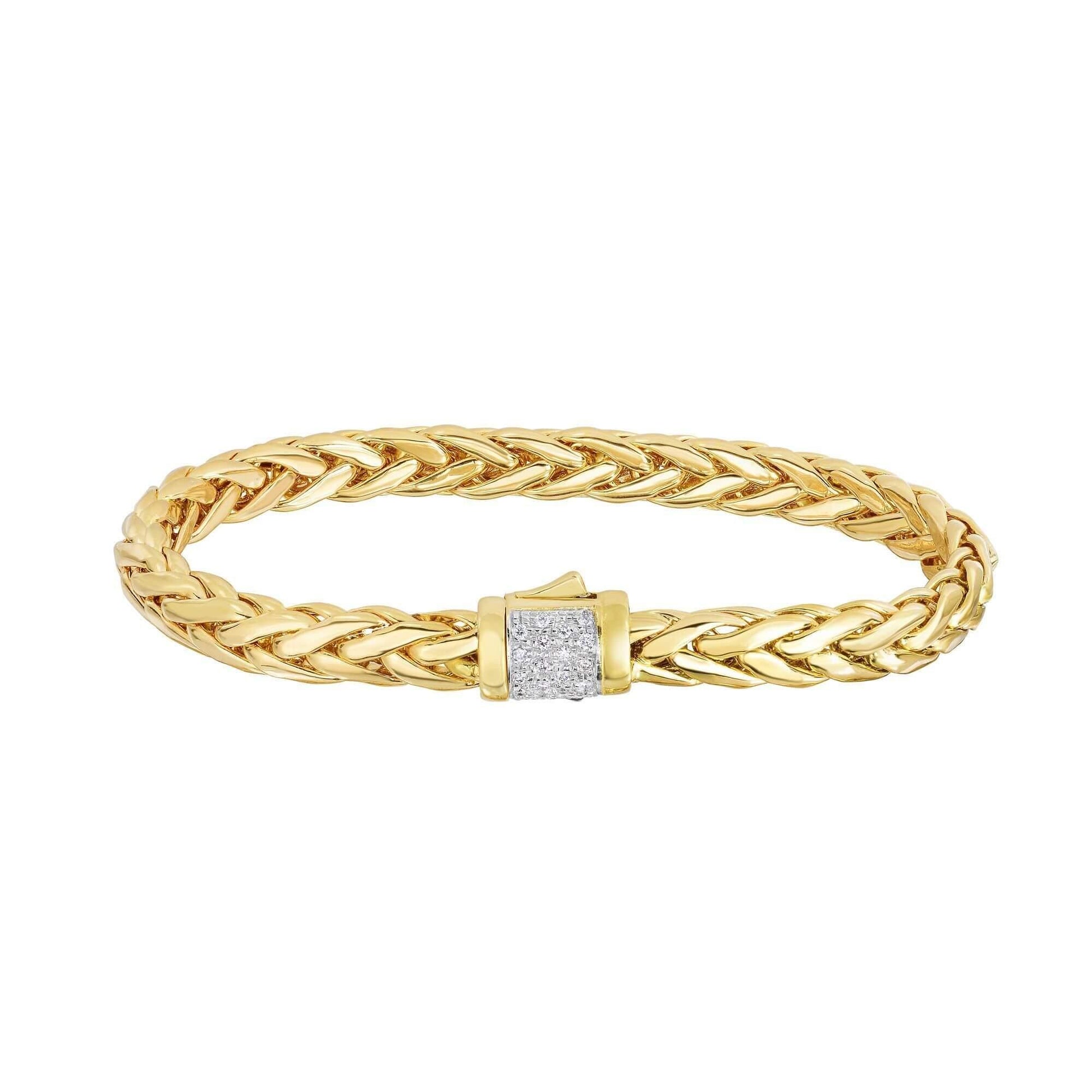 14kt 7.5 inches Yellow Gold Shiny Finish Fancy Woven Braided Bracelet with Box Clasp+0.18ct. Diamond - Johnny Dang & Co