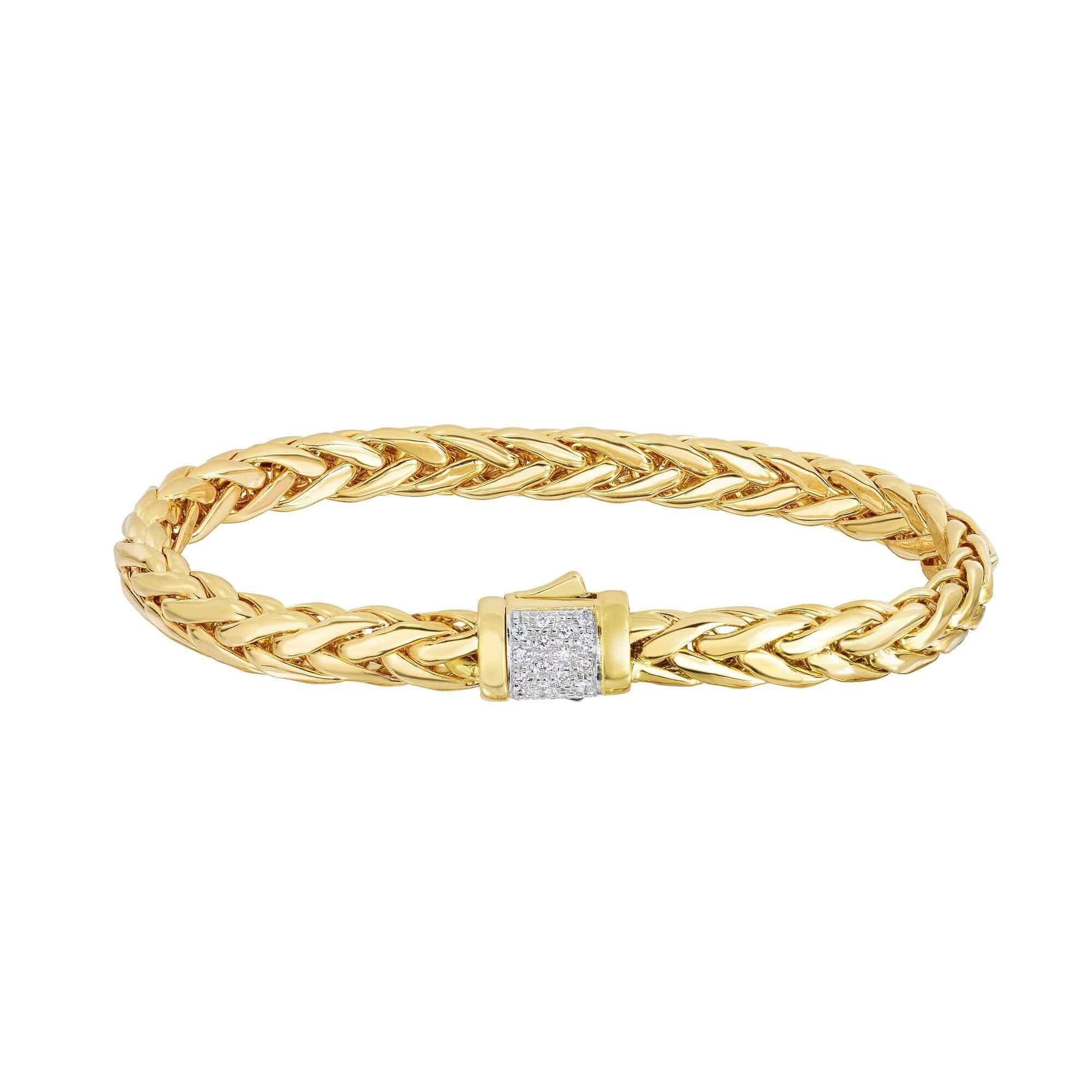 14kt 7.5 inches Yellow Gold Shiny Finish Fancy Woven Braided Bracelet with Box Clasp+0.18ct. Diamond - Johnny Dang & Co