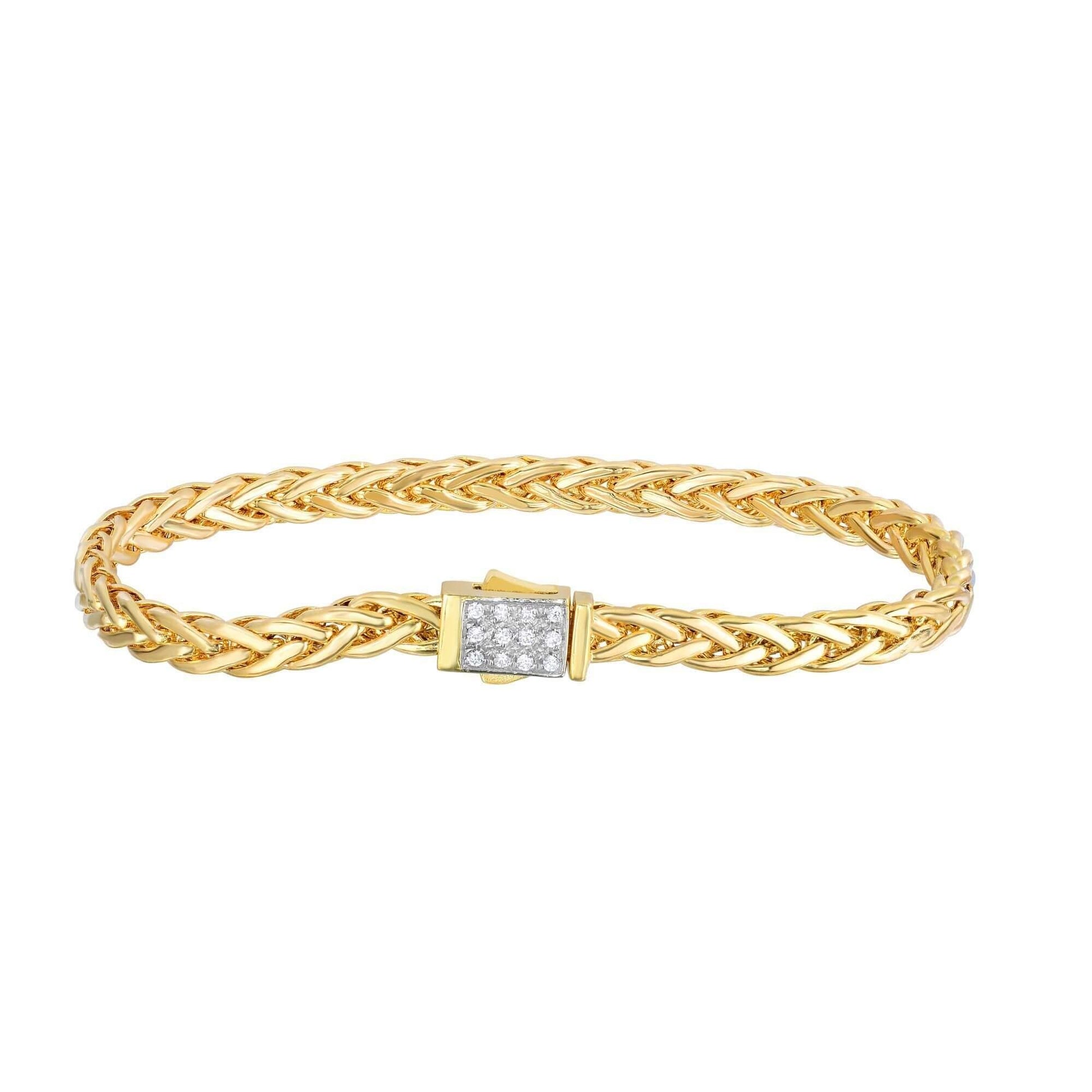 14kt 7.5 inches Yellow Gold Shiny Finish Fancy Woven Braided Bracelet with Box Clasp+Diamond - Johnny Dang & Co