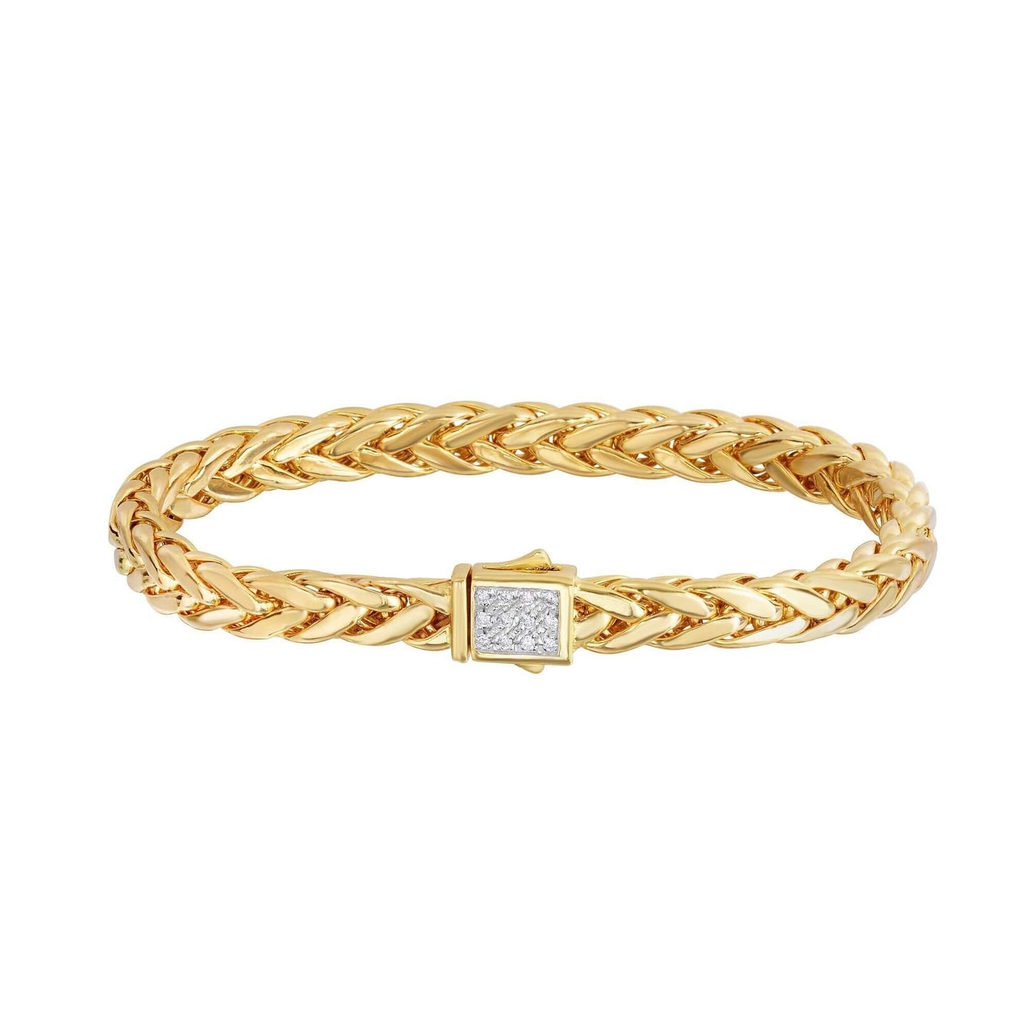 14kt 7.5 inches Yellow Gold Shiny Fancy Flat Weaved Braided Bracelet with Box Clasp+0.12ct. Diamond - Johnny Dang & Co