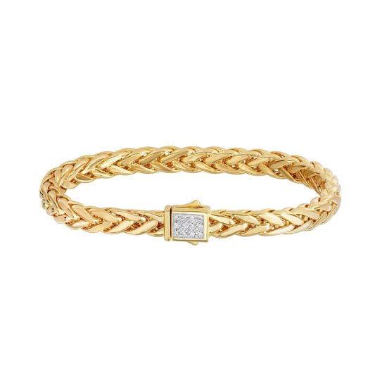 14kt 7.5 inches Yellow Gold Shiny Fancy Flat Weaved Braided Bracelet with Box Clasp+0.12ct. Diamond - Johnny Dang & Co