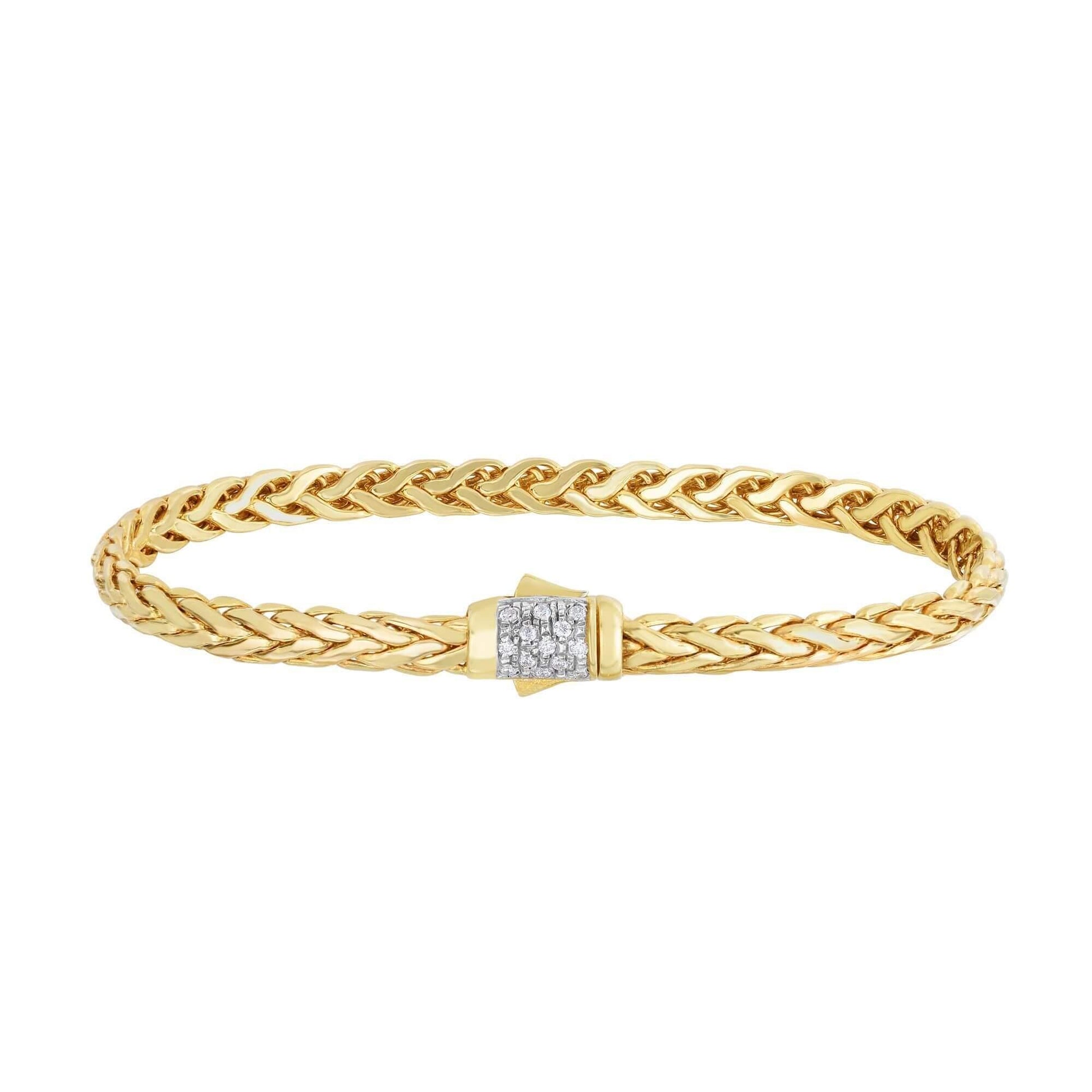 14kt 7.5 inches Yellow Gold Shiny Finish Fancy Woven Braided Bracelet with Box Clasp+0.13ct. Diamond - Johnny Dang & Co
