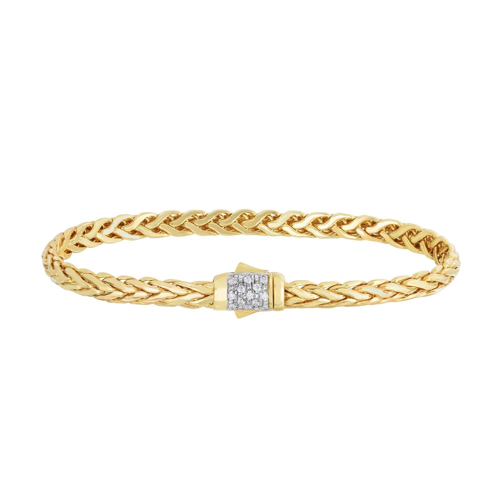 14kt 7.5 inches Yellow Gold Shiny Finish Fancy Woven Braided Bracelet with Box Clasp+0.13ct. Diamond - Johnny Dang & Co