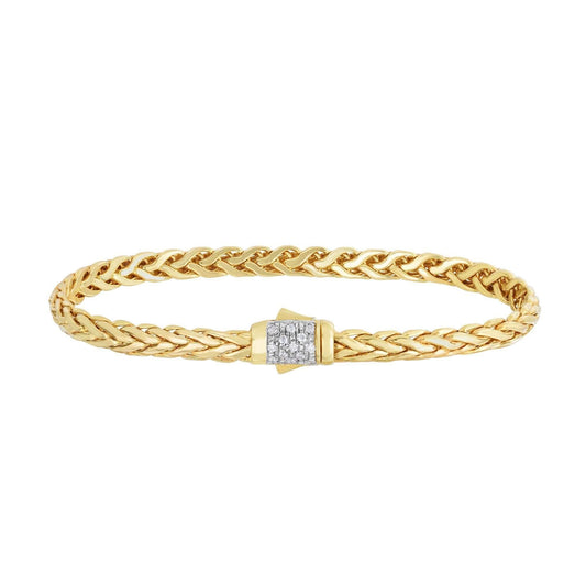 14kt 7.5 inches Yellow Gold Shiny Finish Fancy Woven Braided Bracelet with Box Clasp+0.13ct. Diamond - Johnny Dang & Co