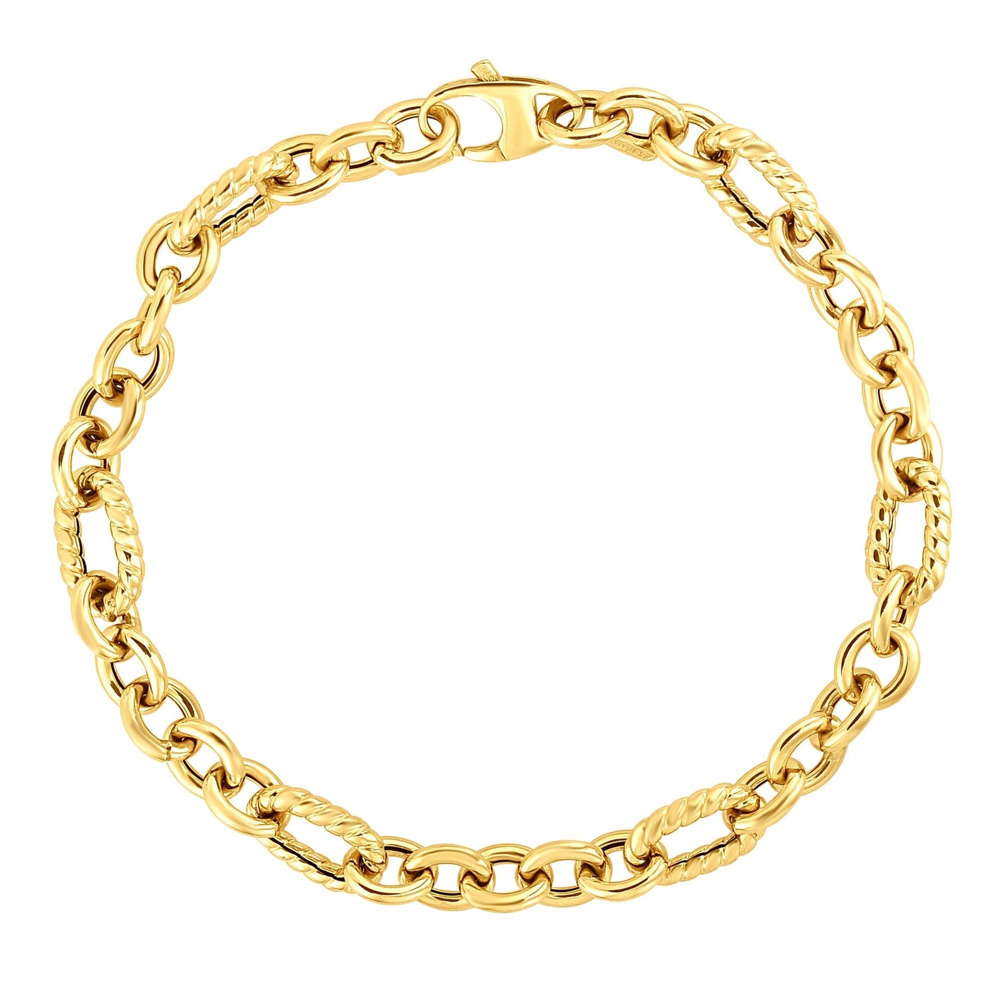 14K Gold Italian Cable Textured Oval Link Bracelet 7.5" - Johnny Dang & Co