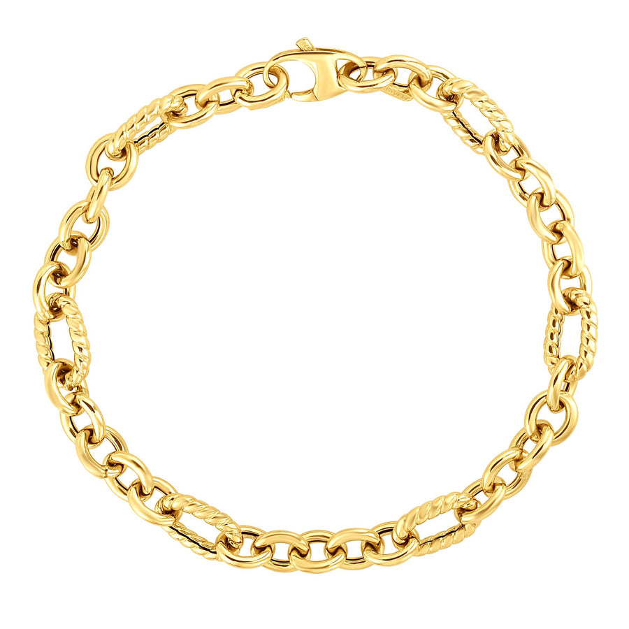 14K Gold Italian Cable Textured Oval Link Bracelet 7.5