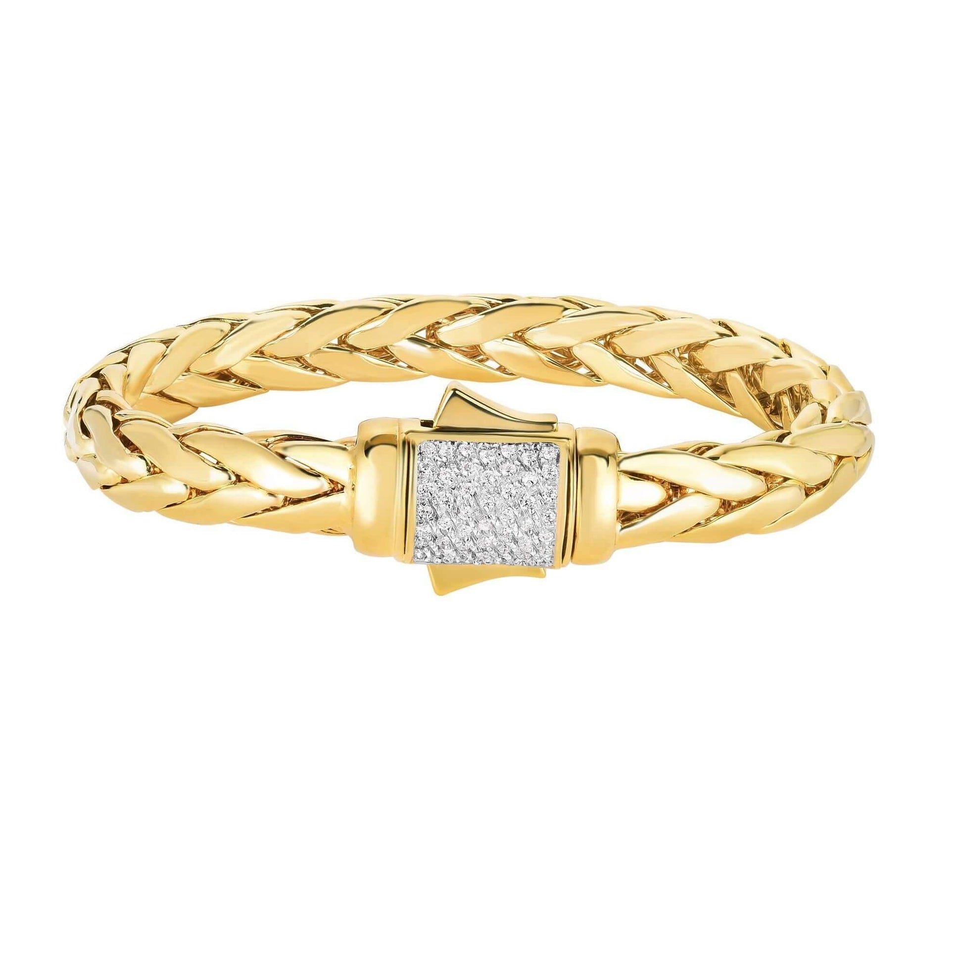 14kt Gold Heritage 8.5 inches Yellow Finish 10mm Shiny Dome Woven Bracelet with Box Clasp+0.4600ct White Diamond - Johnny Dang & Co