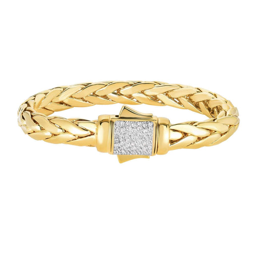 14kt Gold Heritage 8.5 inches Yellow Finish 10mm Shiny Dome Woven Bracelet with Box Clasp+0.4600ct White Diamond - Johnny Dang & Co