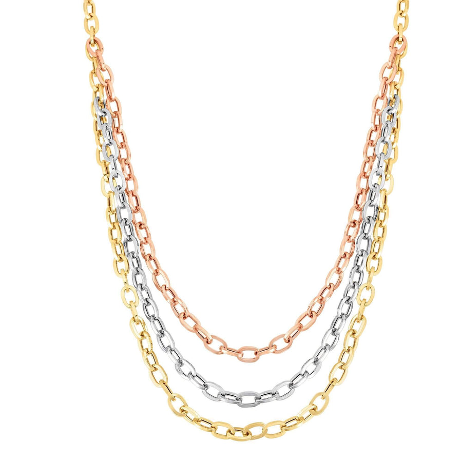 14kt Gold Heritage 17 inches Rose+Yellow+White Finish 5-14.7mm Shiny Oval Graduated Necklace with Lobster Clasp