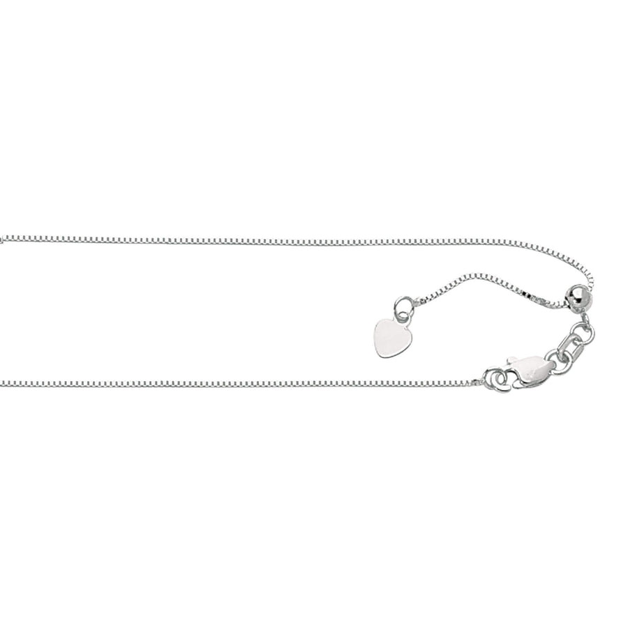 14kt 22 inches White Gold 0.7mm Diamond Cut Adjustable Box Chain with Lobster Clasp