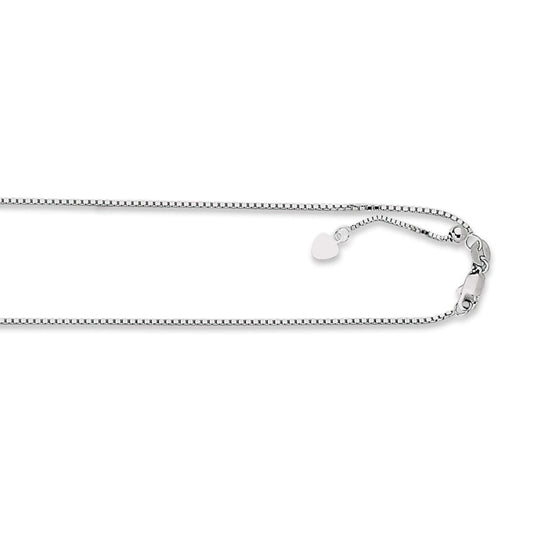 14kt 22 inches White Gold 1.1mm Diamond Cut Adjustable Box Chain with Lobster Clasp - Johnny Dang & Co