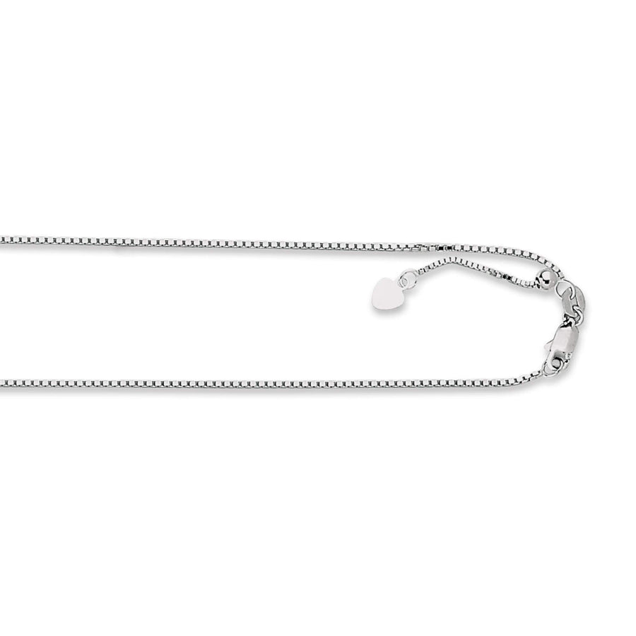 14kt 22 inches White Gold 1.1mm Diamond Cut Adjustable Box Chain with Lobster Clasp