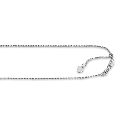 14kt 22 inches White Gold 1.0mm Diamond Cut Adjustable Royal Rope Chain with Lobster Clasp - Johnny Dang & Co