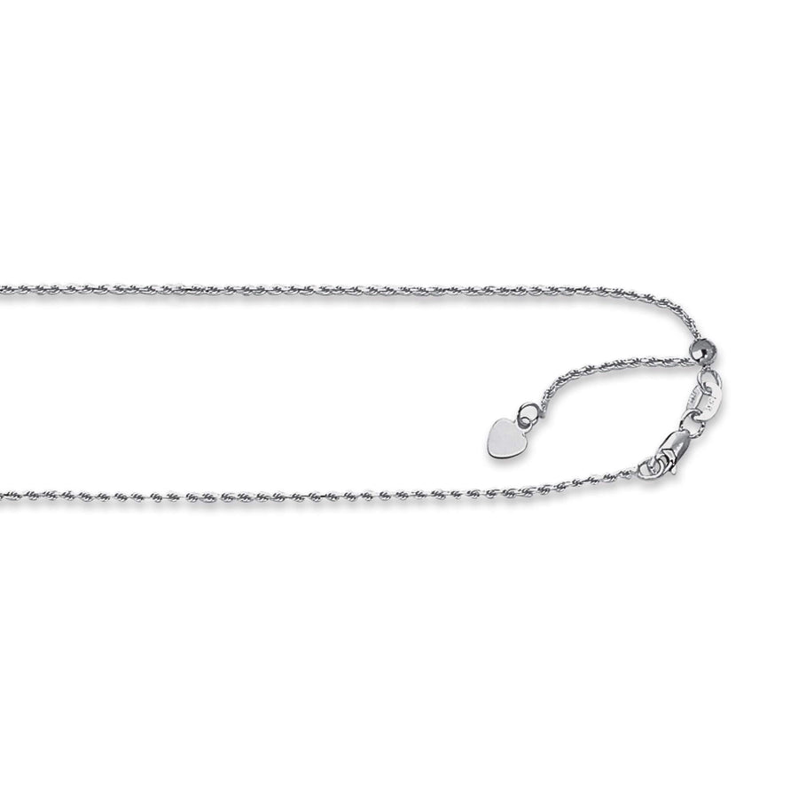 14kt 22 inches White Gold 1.0mm Diamond Cut Adjustable Royal Rope Chain with Lobster Clasp