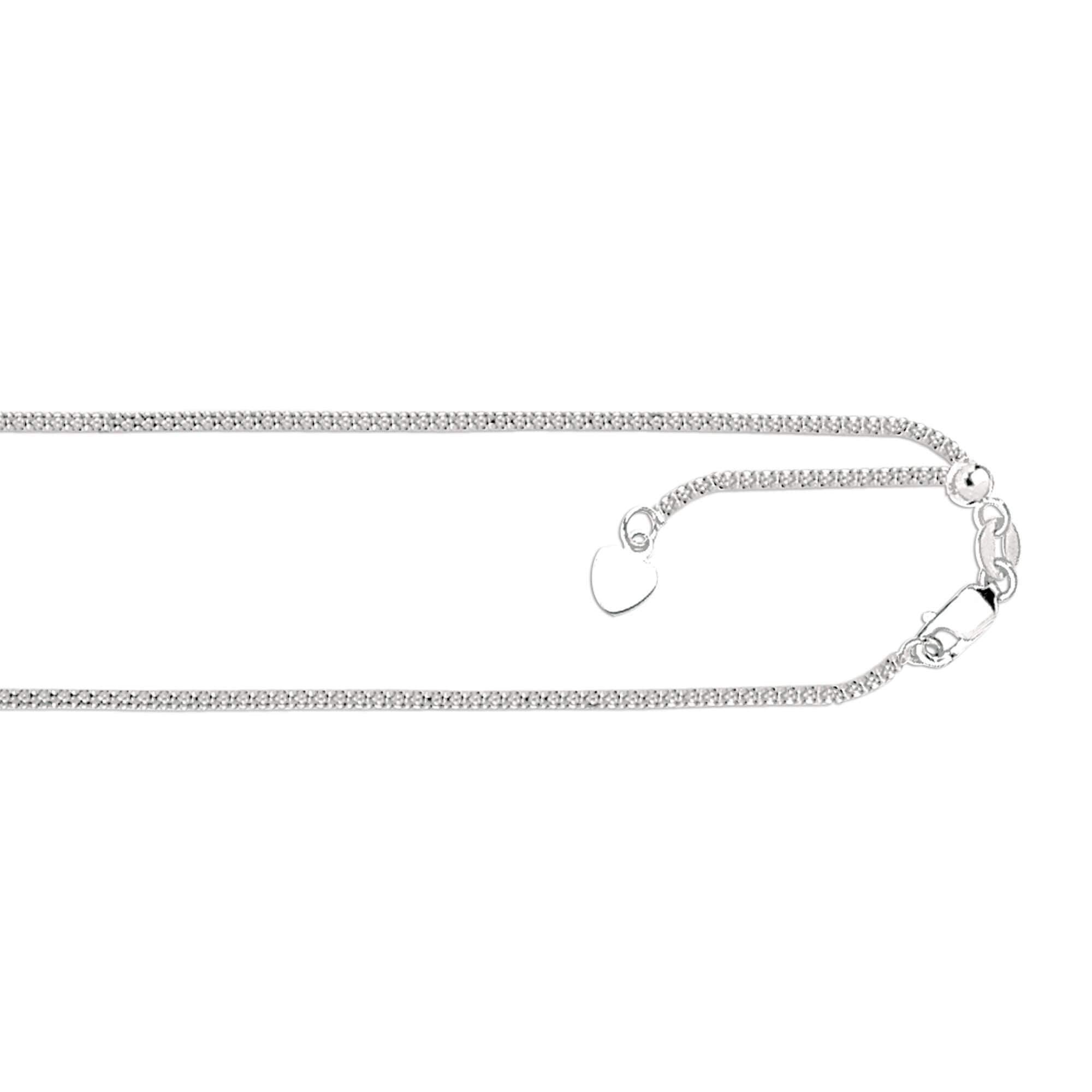 14kt 22 inches White Gold 1.3mm Diamond Cut Adjustable Popcorn Chain with Lobster Clasp+ Small Hearring - Johnny Dang & Co