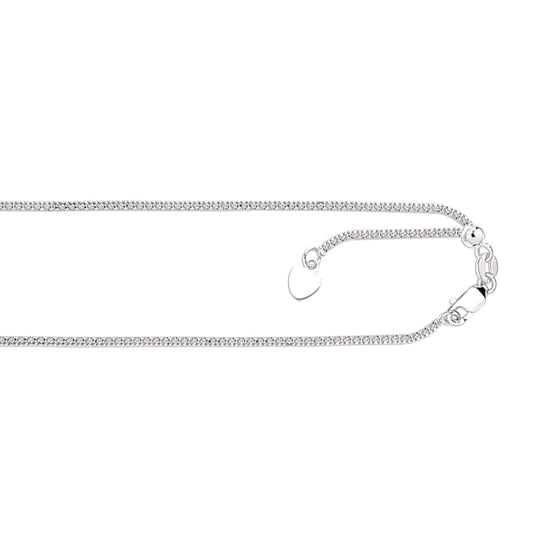 14kt 22 inches White Gold 1.3mm Diamond Cut Adjustable Popcorn Chain with Lobster Clasp+ Small Hearring - Johnny Dang & Co
