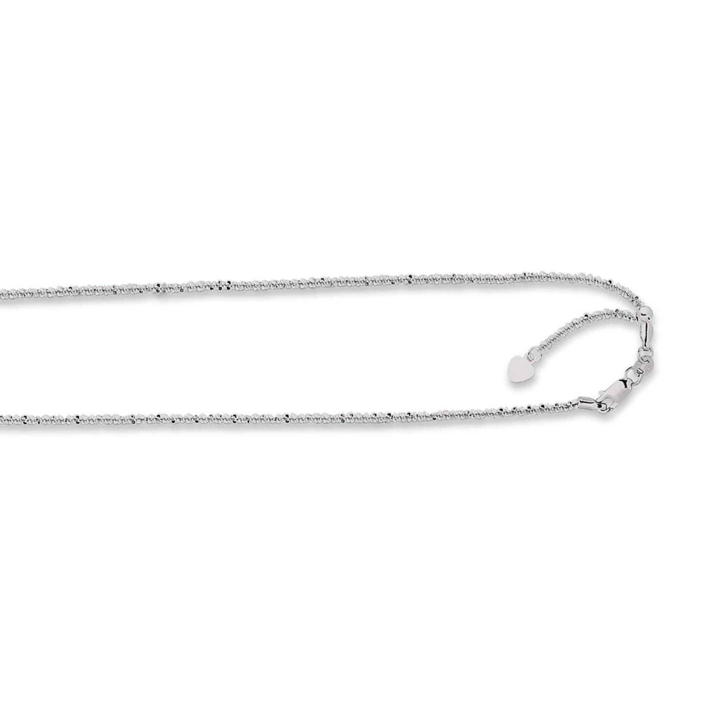 14kt 22 inches White Gold 1.5mm Diamond Cut Adjustable Sparkle Chain with Lobster Clasp+ Small Hearring - Johnny Dang & Co