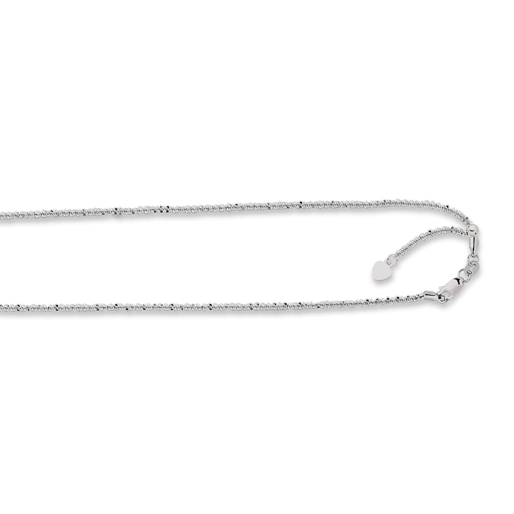 14kt 22 inches White Gold 1.5mm Diamond Cut Adjustable Sparkle Chain with Lobster Clasp+ Small Hearring - Johnny Dang & Co