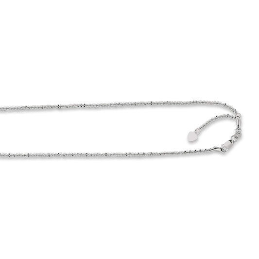 14kt 22 inches White Gold 1.5mm Diamond Cut Adjustable Sparkle Chain with Lobster Clasp+ Small Hearring - Johnny Dang & Co