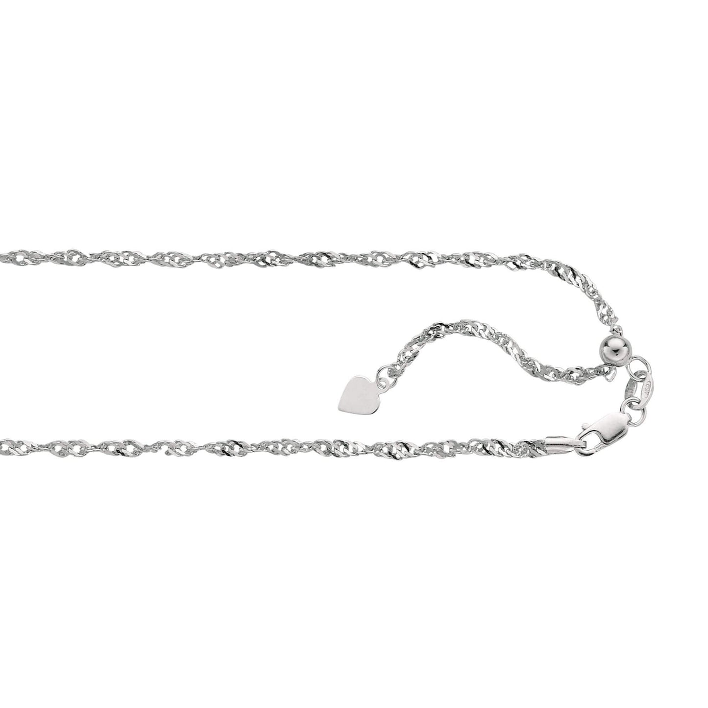 14kt 22 inches White Gold 1.1mm Diamond Cut Adjustable Singapore Chain with Lobster Clasp+ Small HEarRingt - Johnny Dang & Co