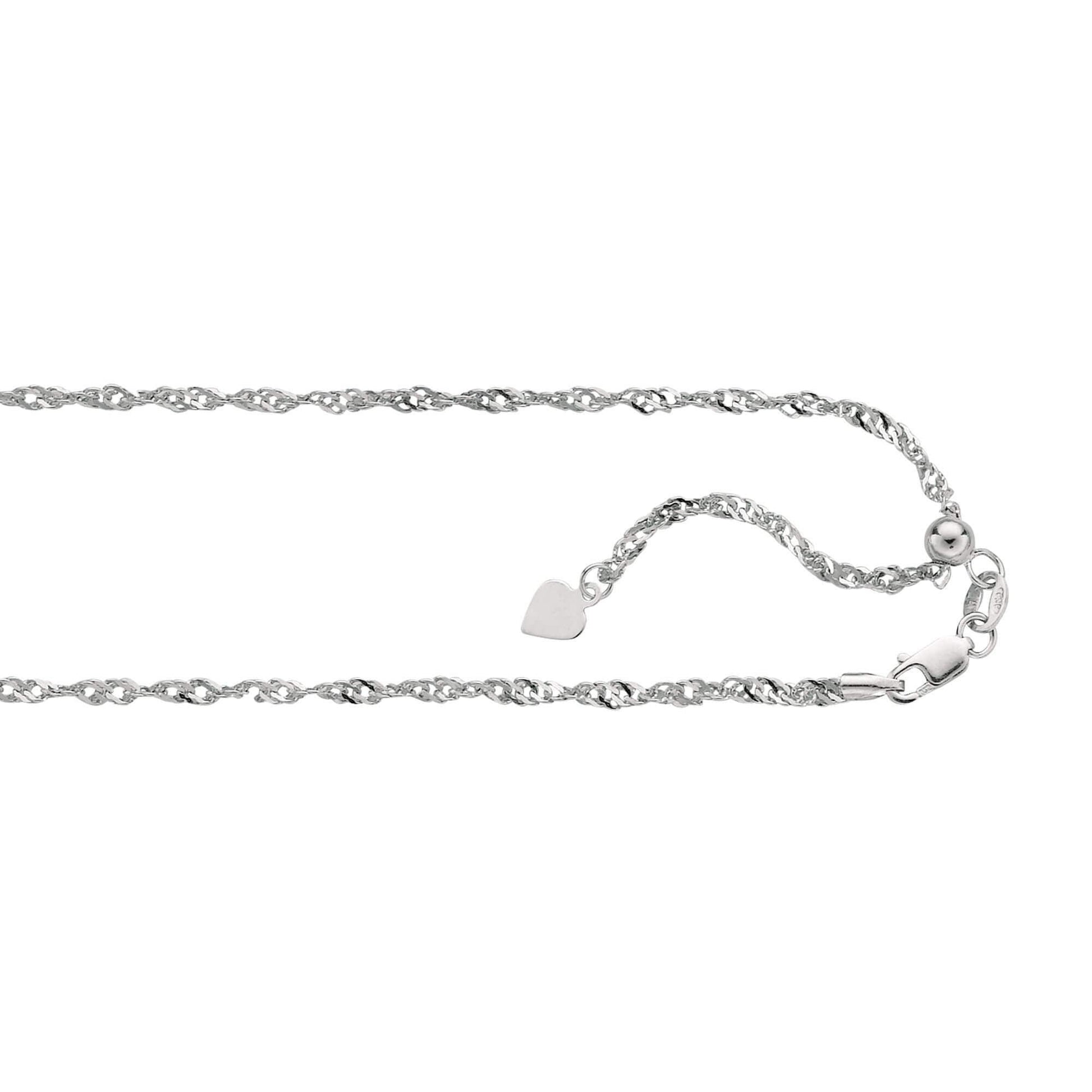 14kt 22 inches White Gold 1.1mm Diamond Cut Adjustable Singapore Chain with Lobster Clasp+ Small HEarRingt - Johnny Dang & Co