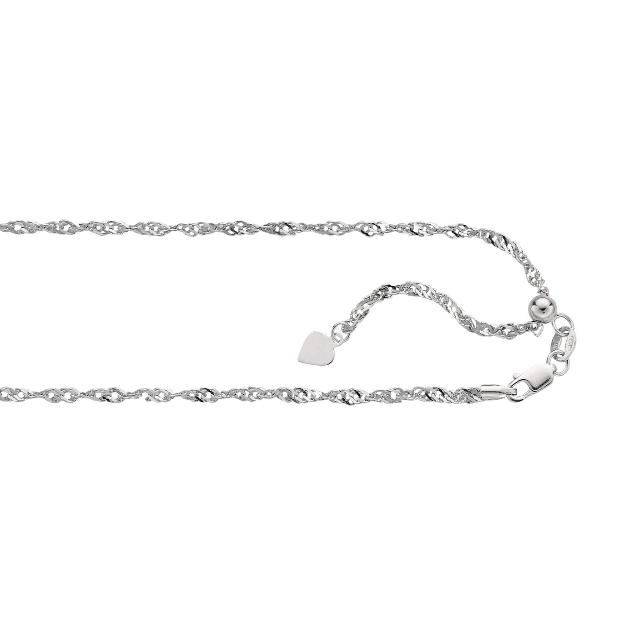 14kt 22 inches White Gold 1.1mm Diamond Cut Adjustable Singapore Chain with Lobster Clasp+ Small HEarRingt - Johnny Dang & Co