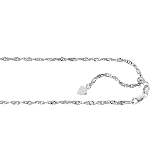14kt 22 inches White Gold 1.1mm Diamond Cut Adjustable Singapore Chain with Lobster Clasp+ Small HEarRingt - Johnny Dang & Co