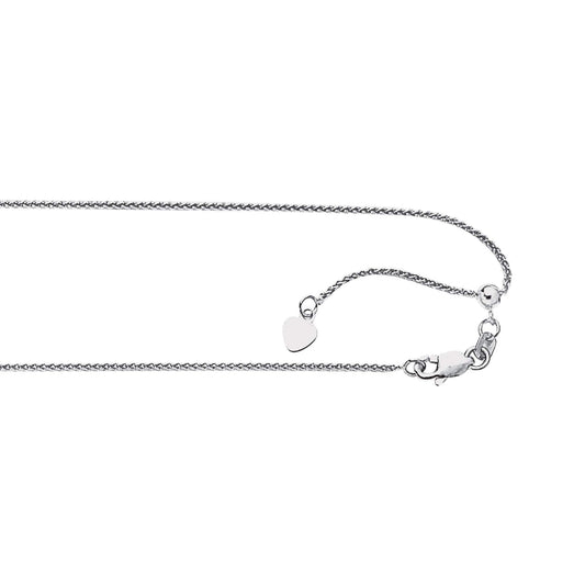 14kt 22 inches White Gold 1.0mm Diamond Cut Adjustable Round Wheat Chain with Lobster Clasp - Johnny Dang & Co