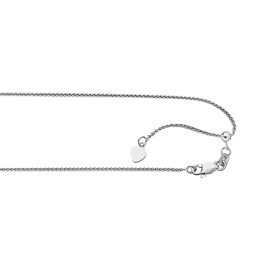 14kt 22 inches White Gold 1.0mm Diamond Cut Adjustable Round Wheat Chain with Lobster Clasp