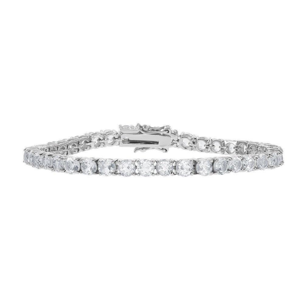 Sterling Silver 4mm Prong-Set Round 8 cttw White Topaz Tennis Bracelet - Johnny Dang & Co