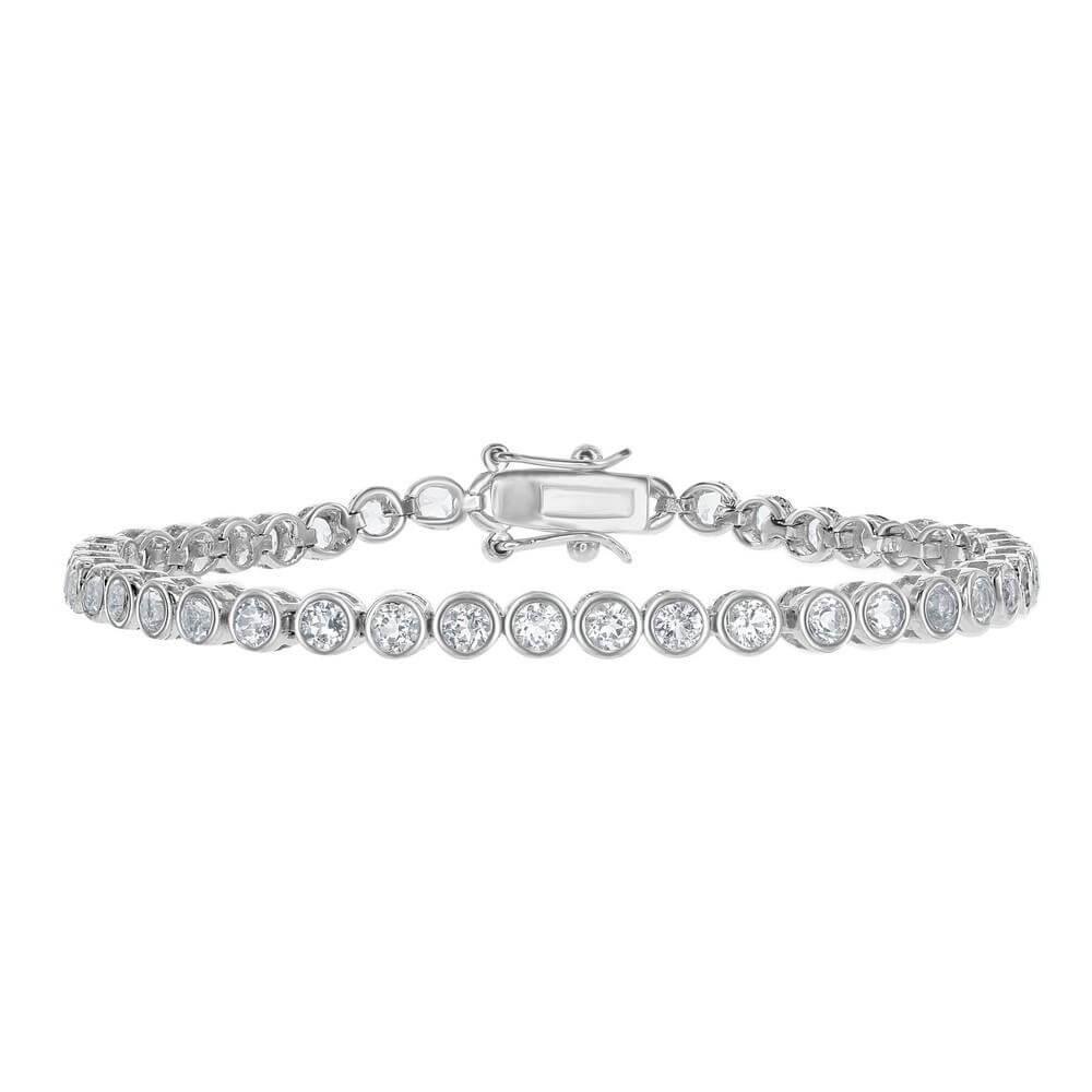 Sterling Silver 4mm Bezel-Set Round 5.25 cttw White Topaz Tennis Bracelet - Johnny Dang & Co