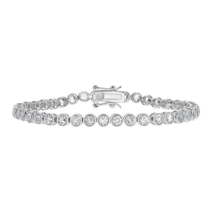 Sterling Silver 4mm Bezel-Set Round 5.25 cttw White Topaz Tennis Bracelet - Johnny Dang & Co