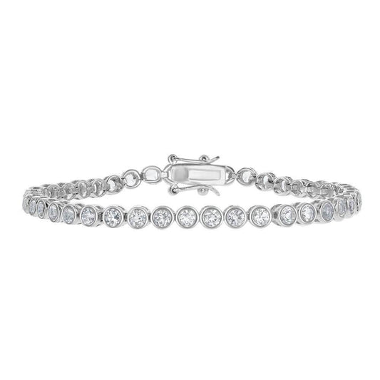 Sterling Silver 4mm Bezel-Set Round 5.25 cttw White Topaz Tennis Bracelet - Johnny Dang & Co