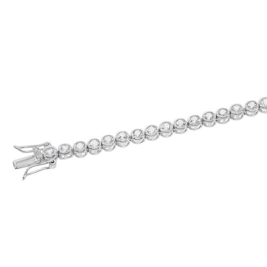 Sterling Silver 4mm Bezel-Set Round 5.25 cttw White Topaz Tennis Bracelet - Johnny Dang & Co