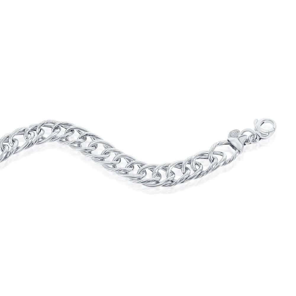 Sterling Silver Polished & Rope Design Bracelet, MADE IN ITALY - Johnny Dang & Co