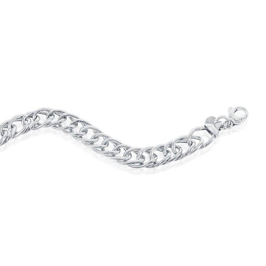 Sterling Silver Polished & Rope Design Bracelet, MADE IN ITALY - Johnny Dang & Co