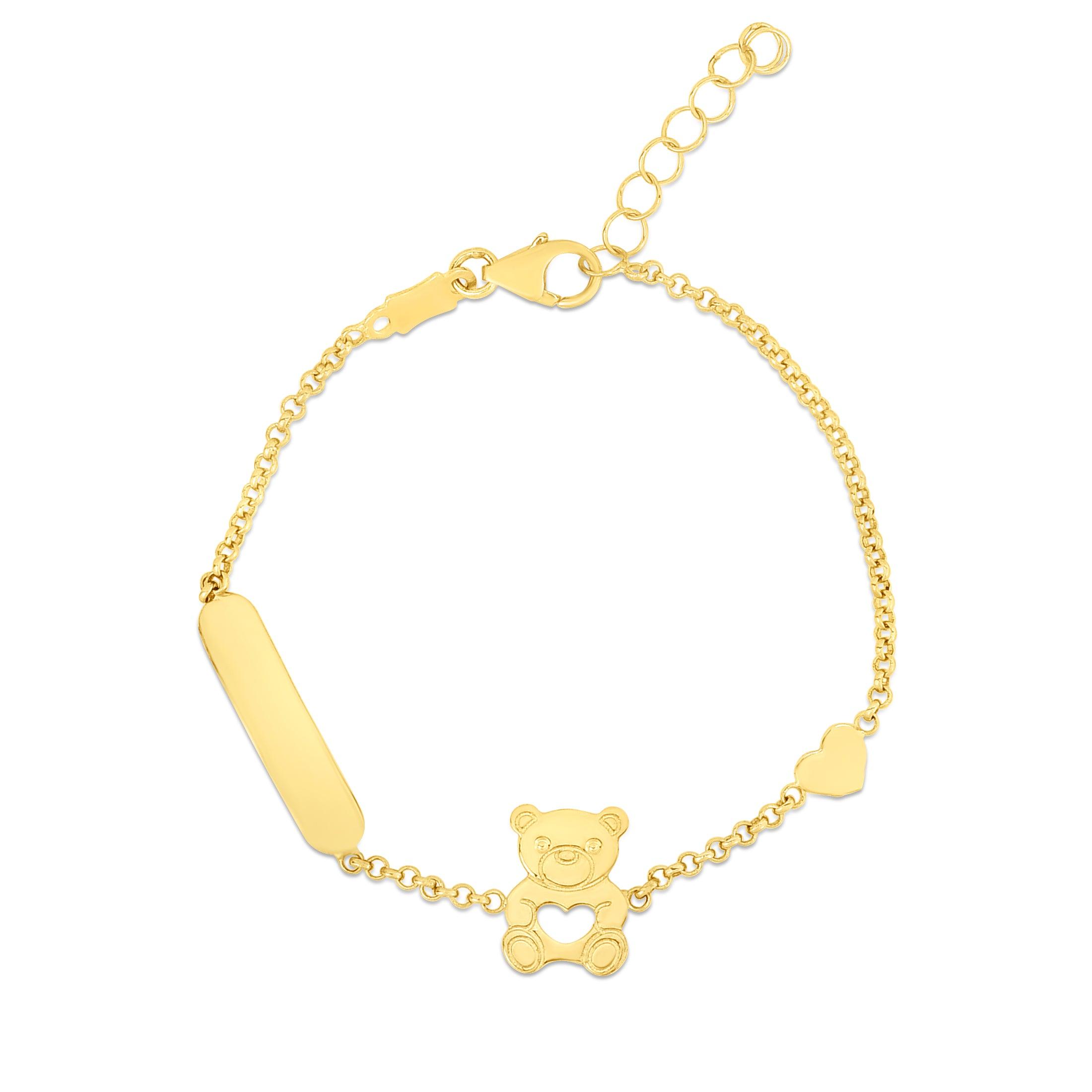 Kids 14K Gold Teddy Bear ID Bracelet Engravable 6" - Johnny Dang & Co