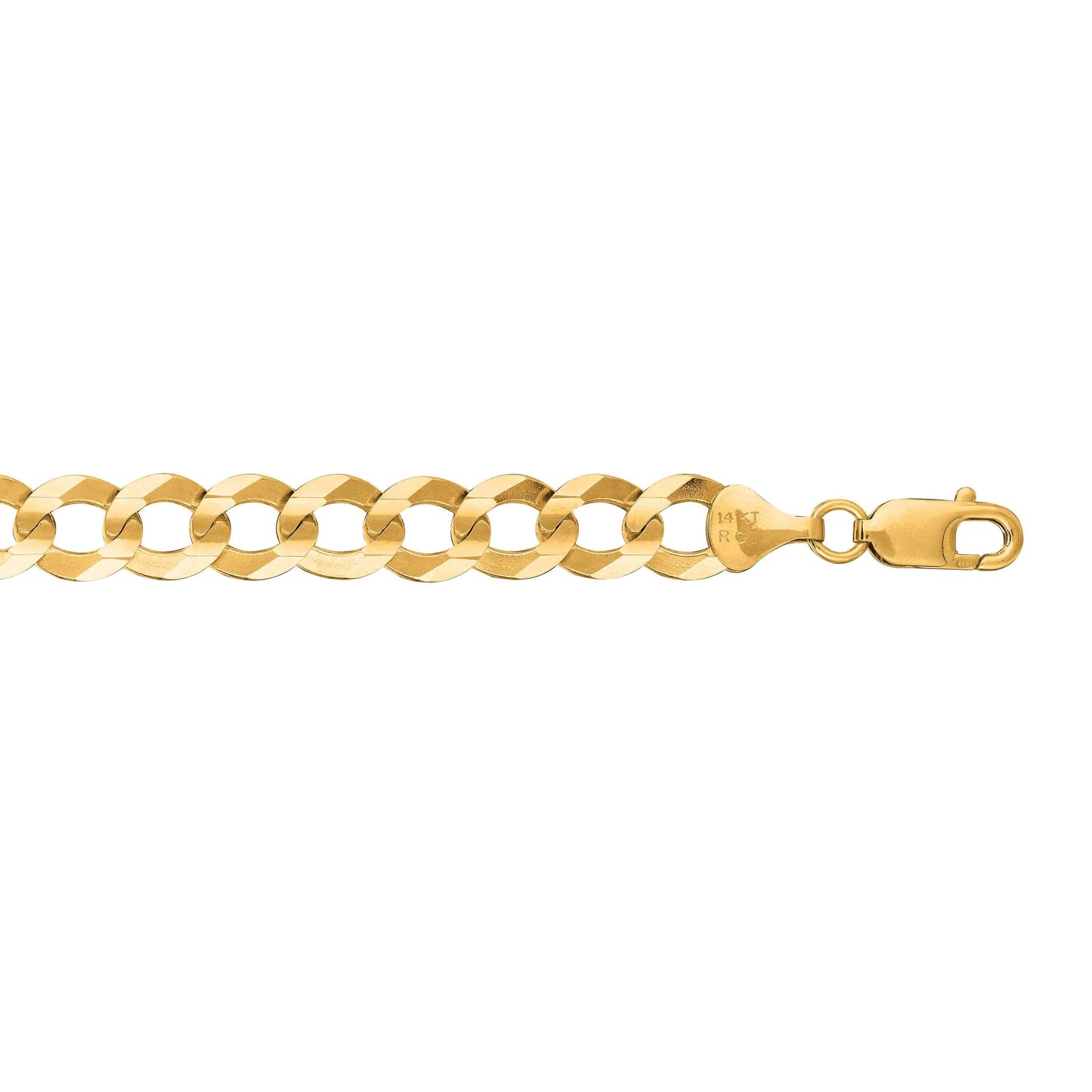 14kt Gold 24 inches Yellow Finish 12.18mm Polished Comfort Curb Chain with Box Clasp - Johnny Dang & Co