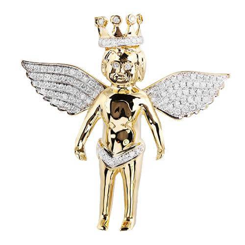 10KY 2.75CTW DIAMOND ANGEL WITH CROWN PENDANT - Johnny Dang & Co