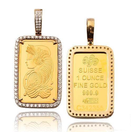 14KY 3.00CTW DIAMOND BEZEL WITH 1OZ 0.999 AU PAMP - Johnny Dang & Co